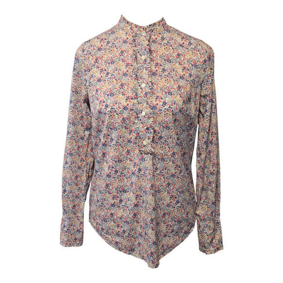 Liberty Arts for J Crew Half Button Shirt Popover Womens 0 Ditsy Floral Ruffle - Picture 1 of 10